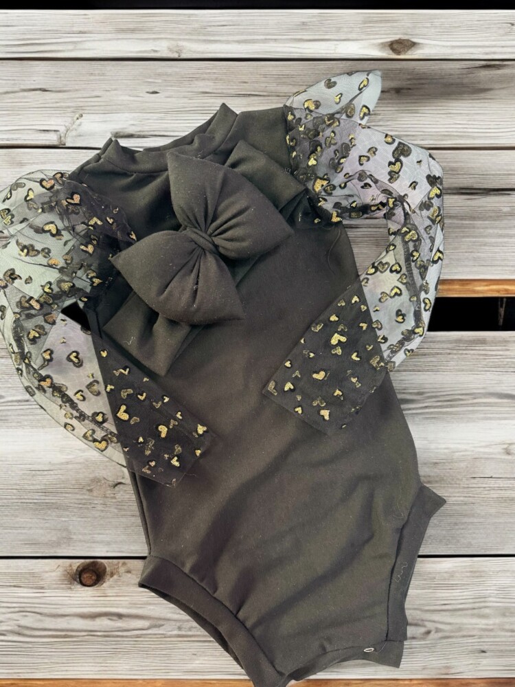 Black with gold hearts bodysuit