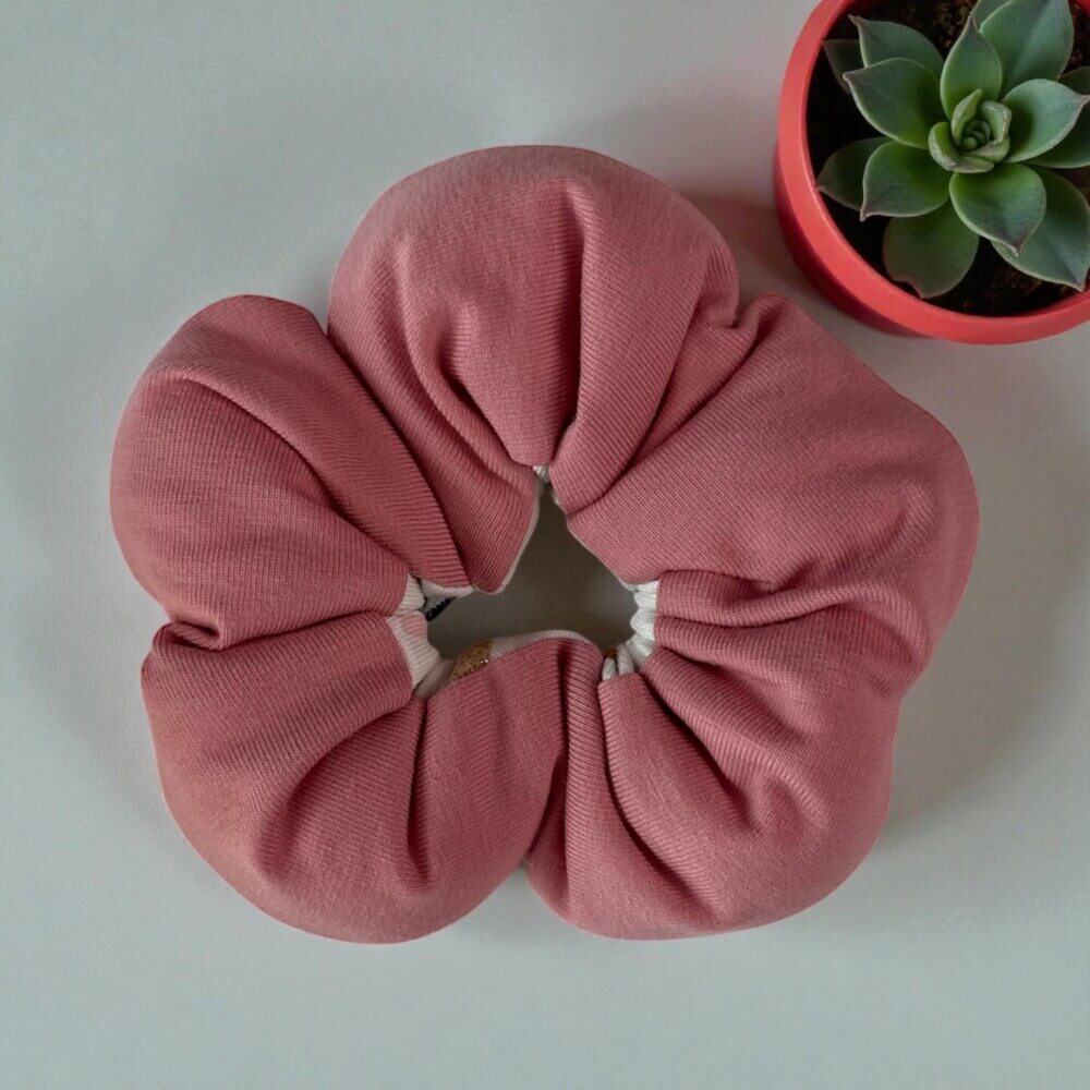 Scrunchie λουλουδένιο με καρδιές