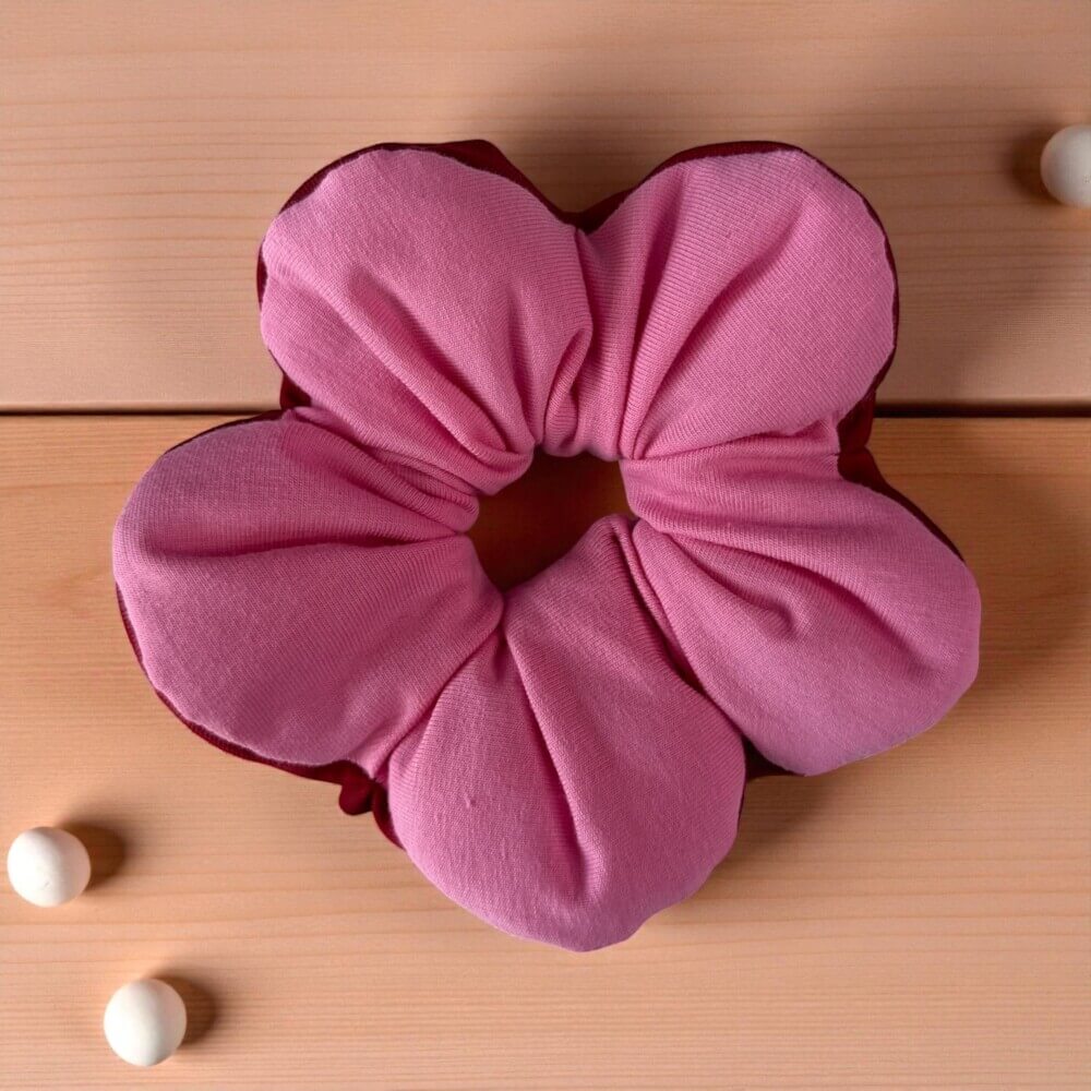 Λουλουδένια scrunchie μπορντώ/ροζ