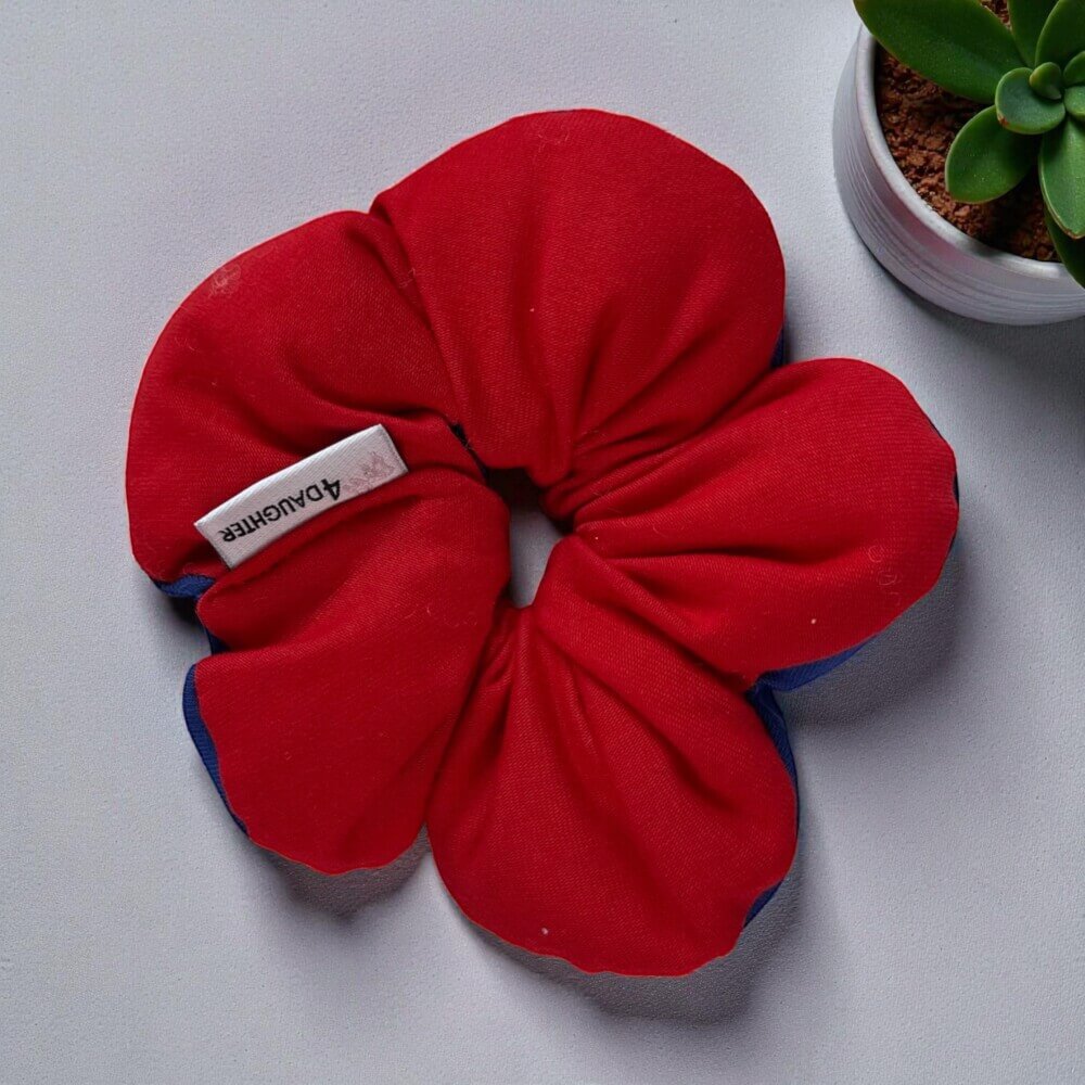 Λουλουδένιο scrunchie μπλε/κόκκινο