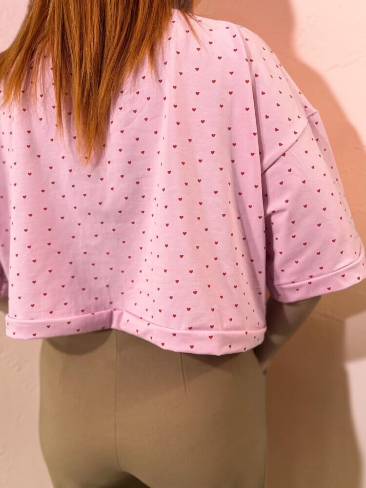 Woman red hearts top