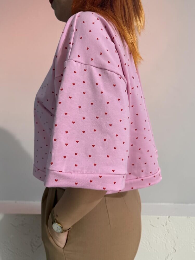 Woman red hearts top