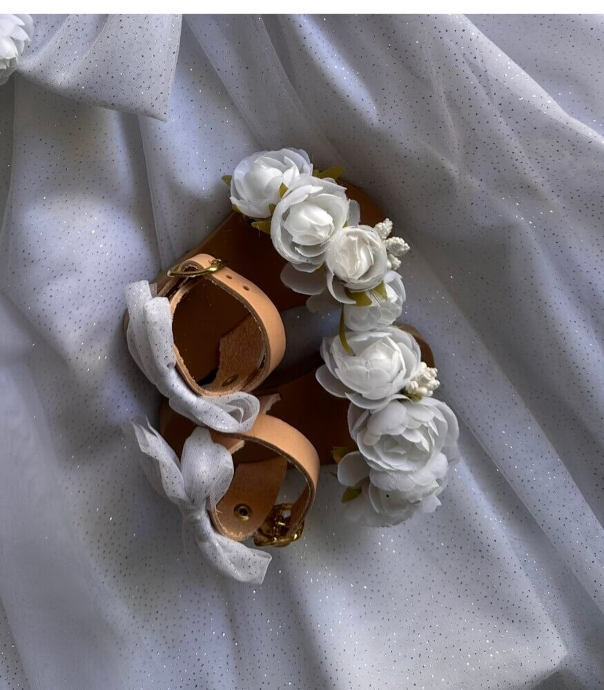 White blossoms sandals