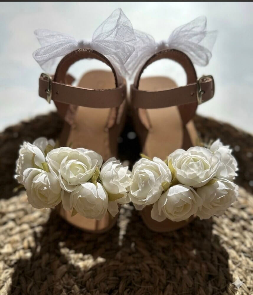 White blossoms sandals