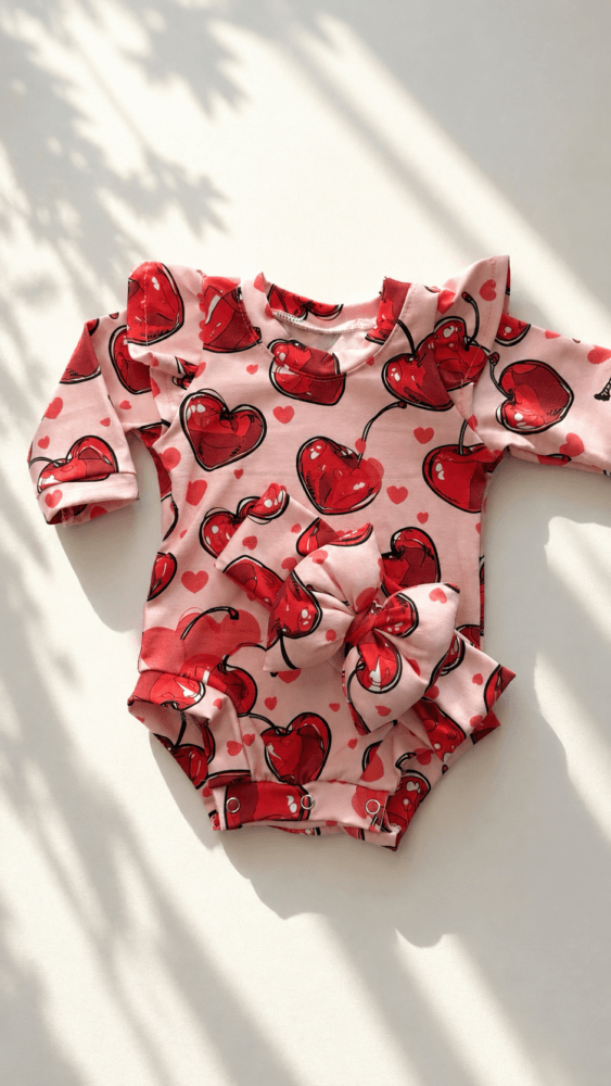 Βρεφικό/παιδικό κορμάκι cherries hearts💌